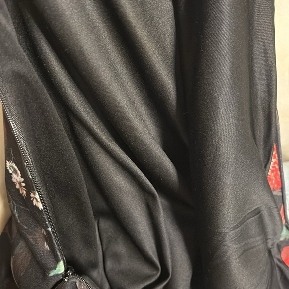 Express floral on black Strapless Sheath bodycon midi Dress formal zippered  12 - Picture 9 of 15